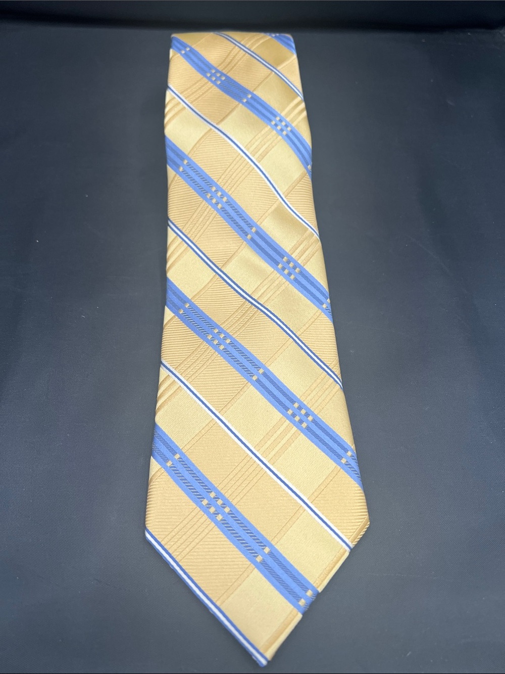 Michael Kors Gold and Blue Diagonal Stripe Silk Tie